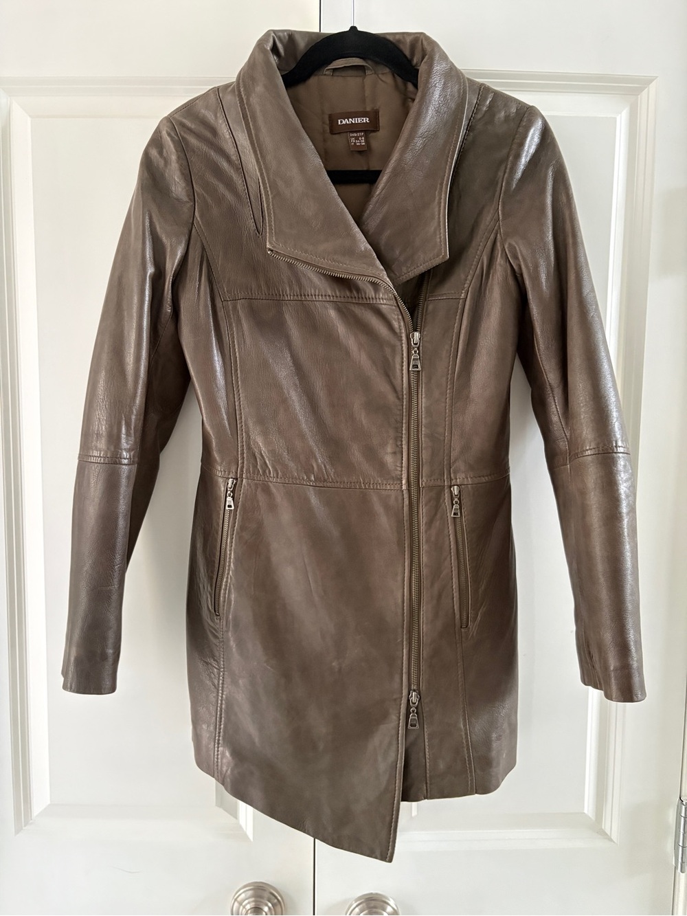 Danier Brown Leather Asymmetrical Zip Women's Coat